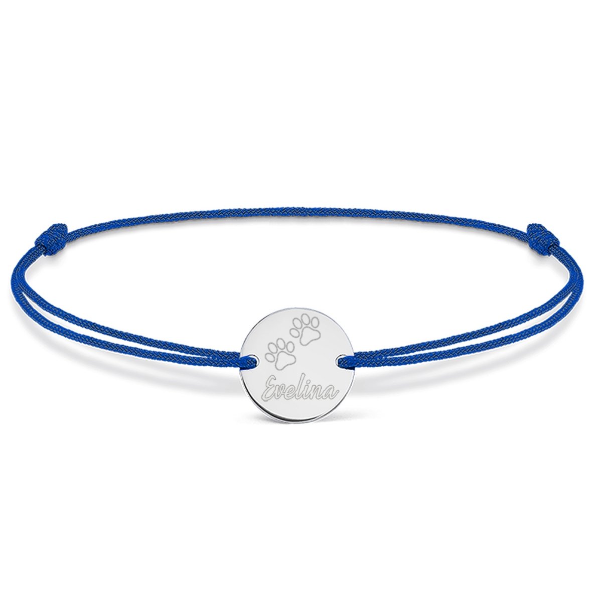 Personalizovaný náramek se šňůrkou – mince 14 mm – stříbro 925 – model „cat paw“