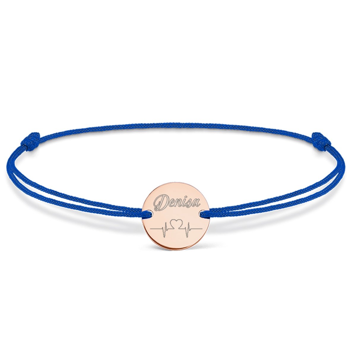 Personalizovaný náramek se šňůrkou – mince 14 mm – stříbro 925 – model „heart beat“