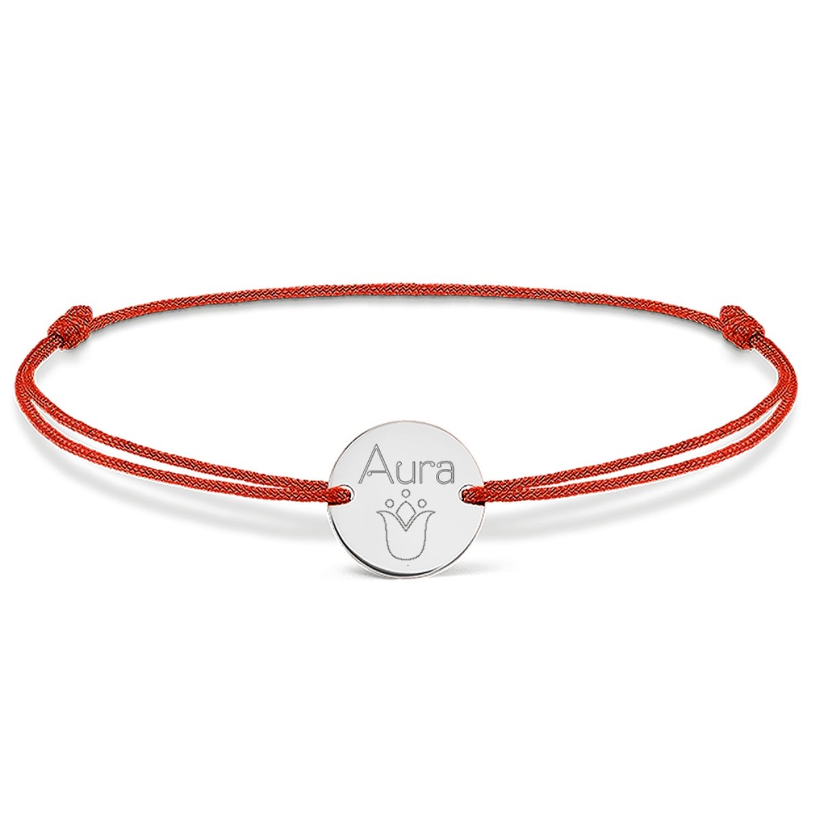 Personalizovaný náramek se šňůrkou – mince 14 mm – stříbro 925 – model tulipán