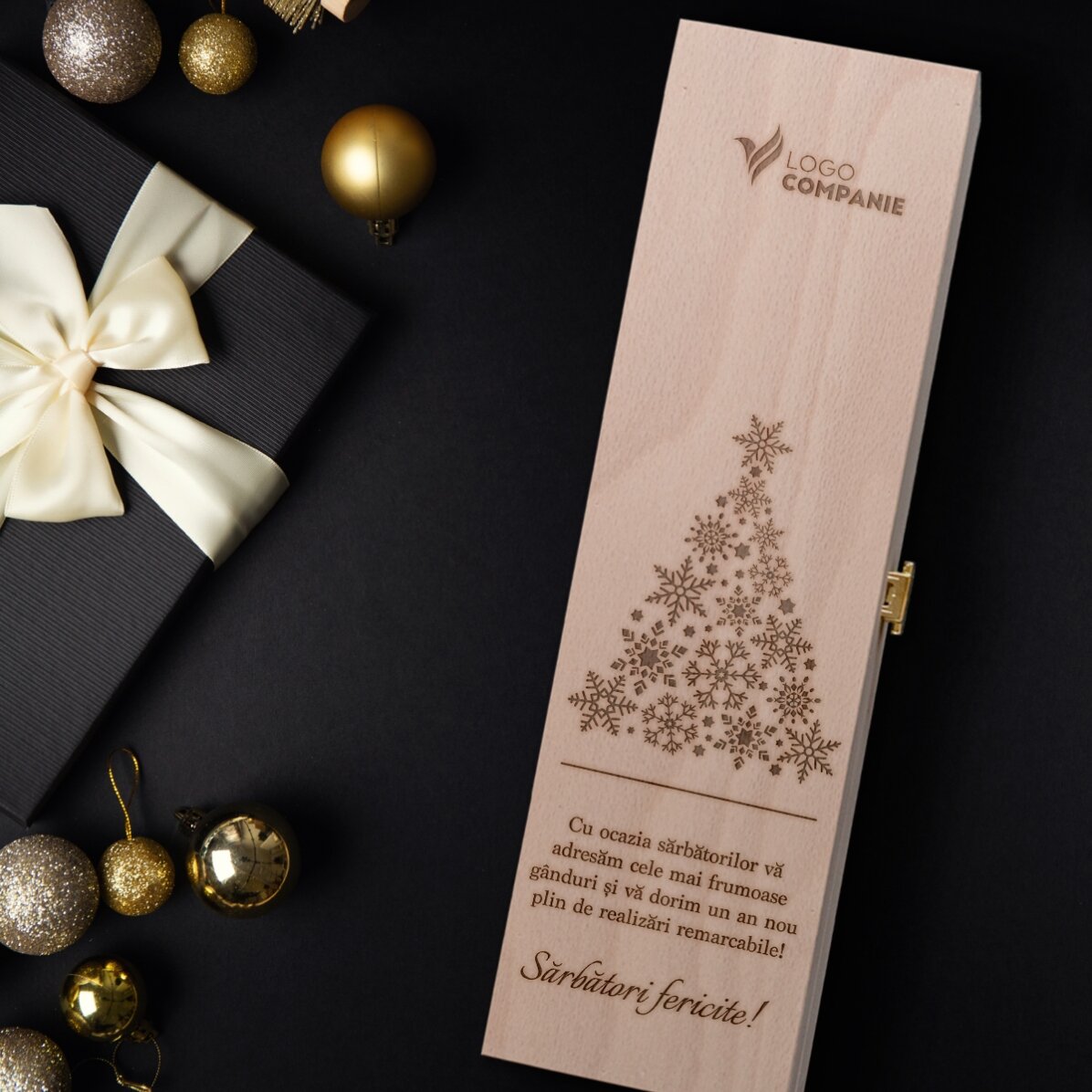 Personalizovaná krabička na víno s logem a vzkazem – Veselé Vánoce!