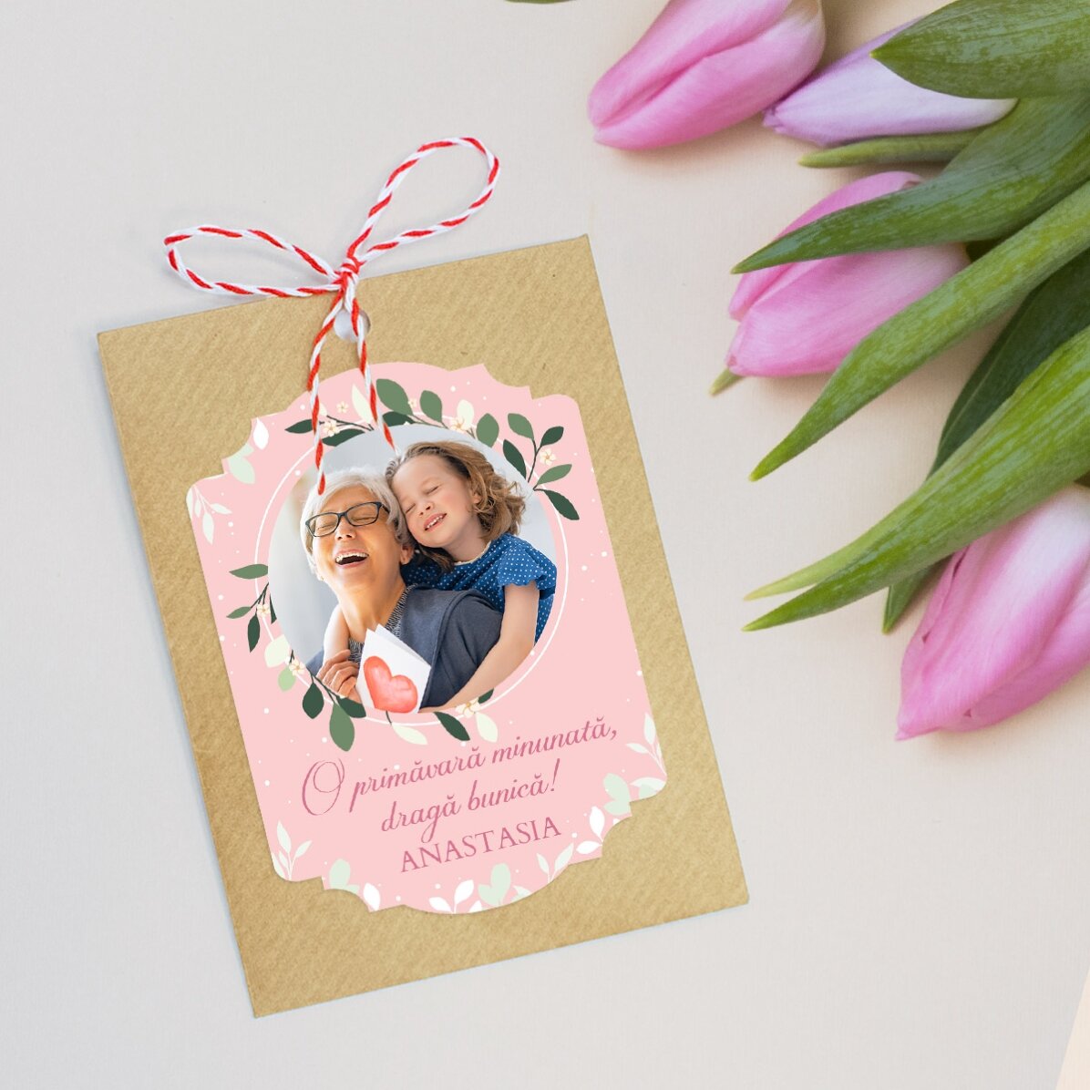 Zasaditelný martisor s vlastní fotografií a vzkazem pro babičku