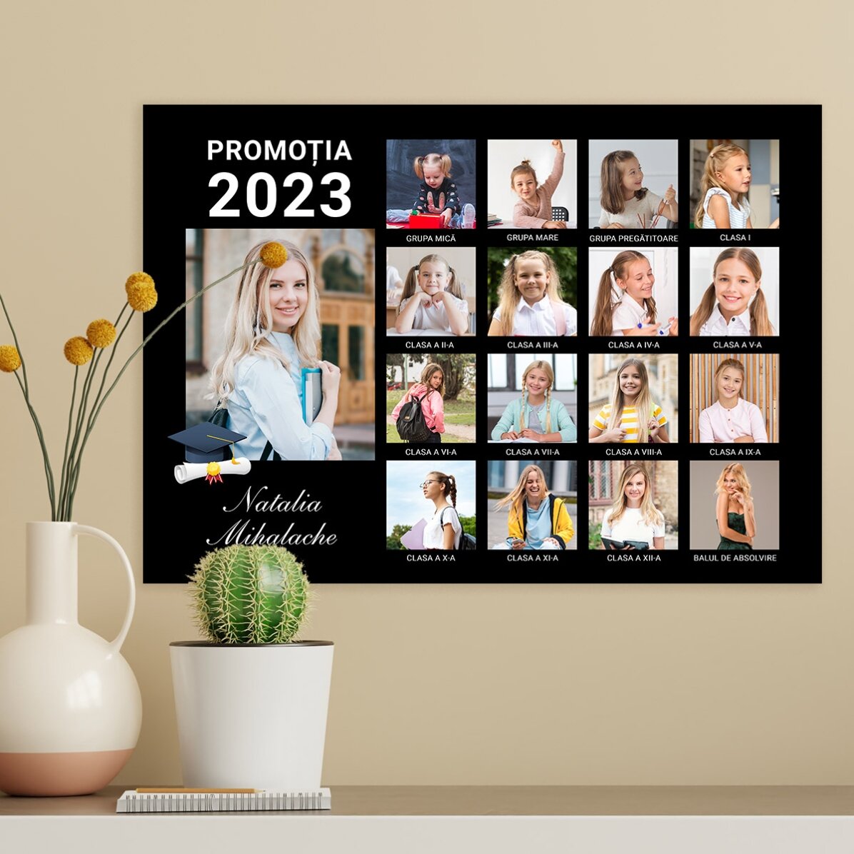 Personalizovaný plakát s 17 fotografiemi a textem – Promoce