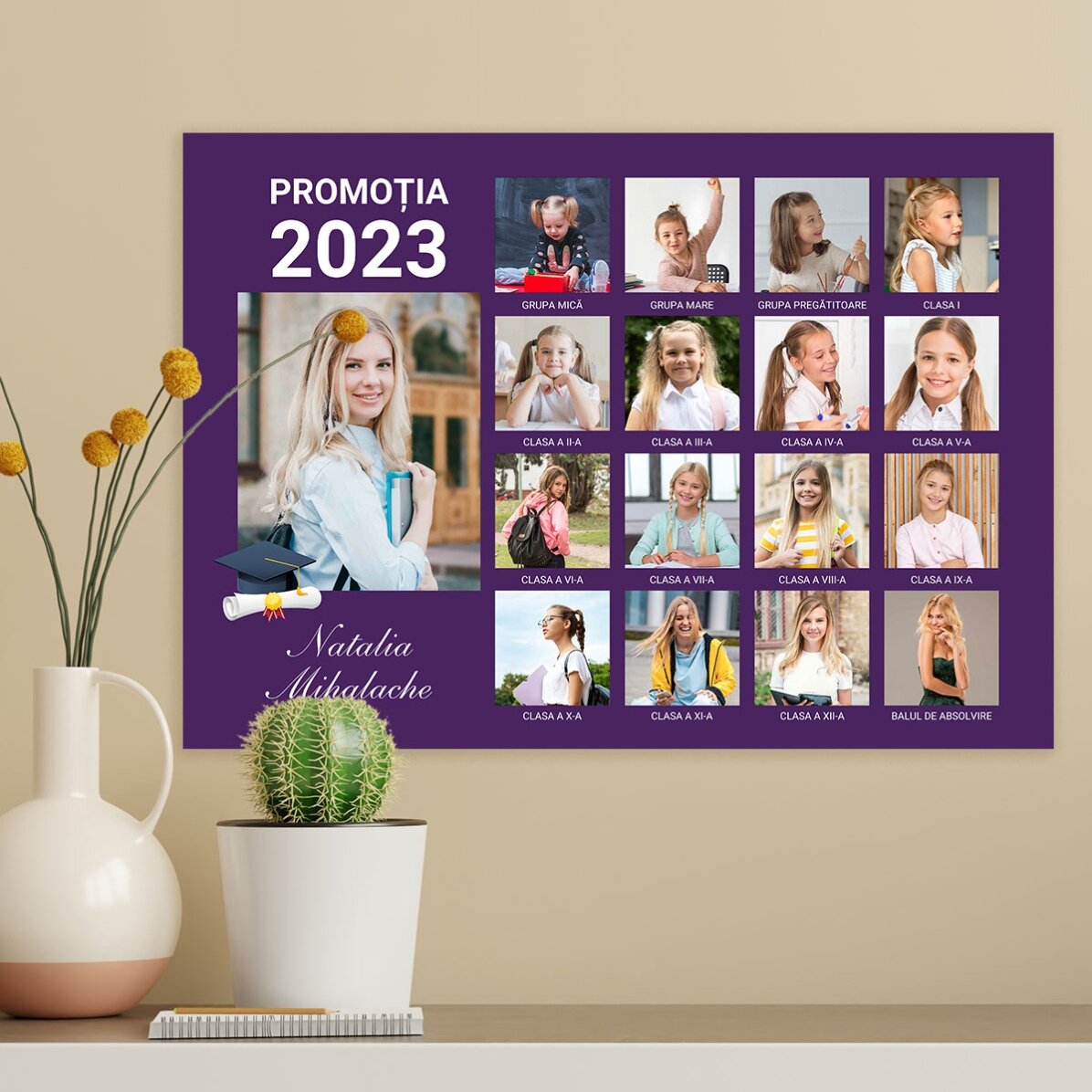 Personalizovaný plakát s 17 fotografiemi a textem – Promoce
