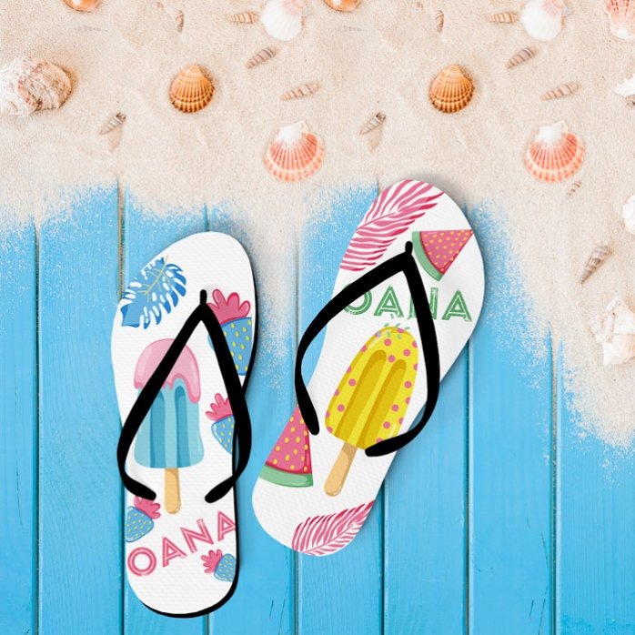 Personalised flip-flops with name - Tropical