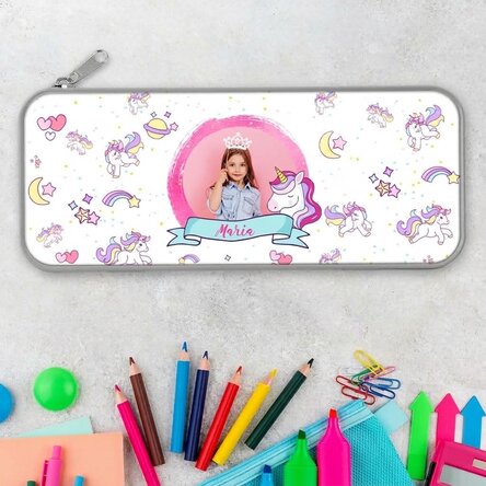 Personalizované pouzdro na tužky s fotografií a textem – Jednorožec