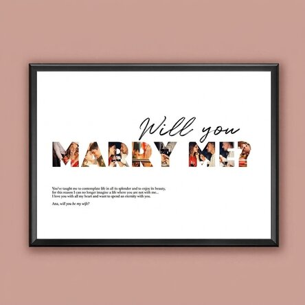 Personalizovaný obraz na šířku s 8 fotografiemi a textem – „Will you marry me?“