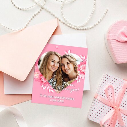 Personalizovaná fotografie o rozměrech 10 × 12 cm s textem a fotografií – Srdíčko