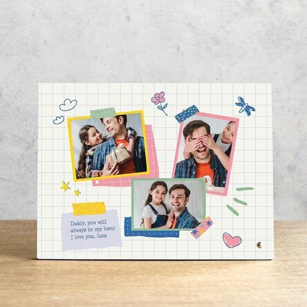 Personalizovaný stolní fotorámeček se 3 fotografiemi a vzkazem – Tati, můj hrdina