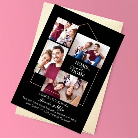 Personalizované magnetické přání se 4 fotografiemi a textem k novému bydlení