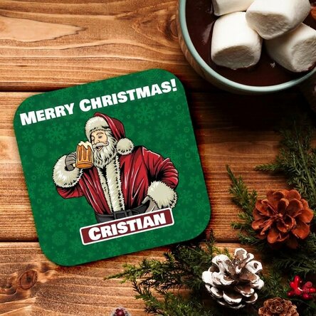 Personalizovaný držák na sklenici s nápisem – Santa Claus s pivem