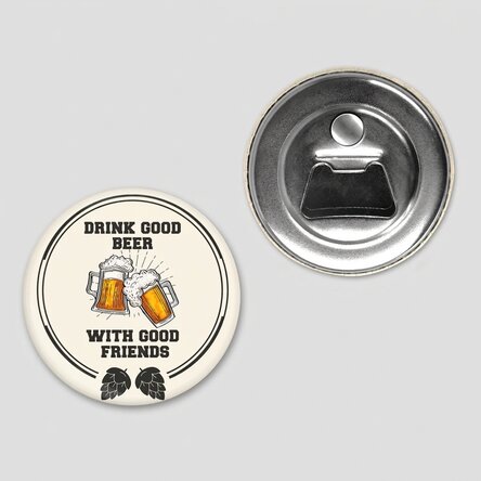 Otevírák na láhve s magnetem, personalizovaný s nápisem – „Good beer with good friends“