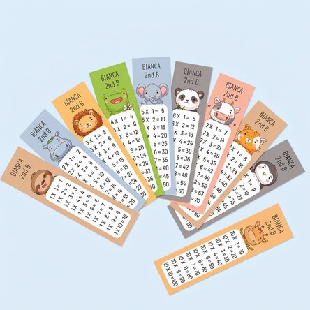 Set of 10 personalised bookmarks with text - Multiplication table