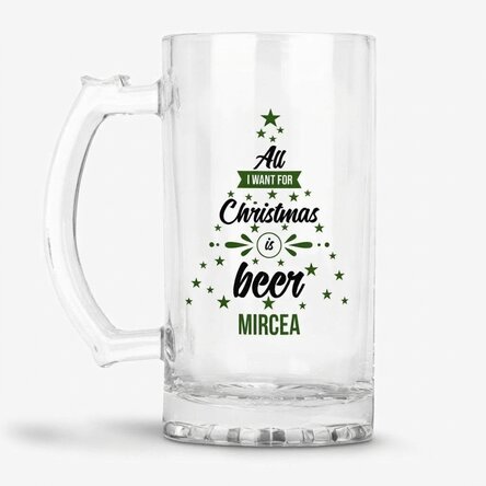 Pivní půllitr s vlastním nápisem – All I want for Christmas