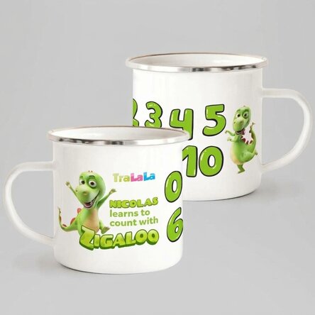 Personalised enamel mug with name - Let's learn to count with Zigaloo
