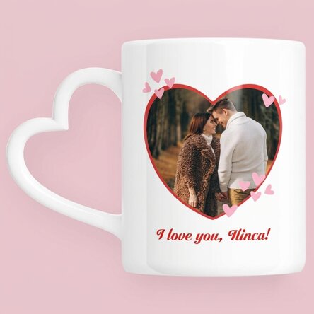 Personalizovaný hrnek s fotografií a textem – You&Me – model s uchem ve tvaru srdce