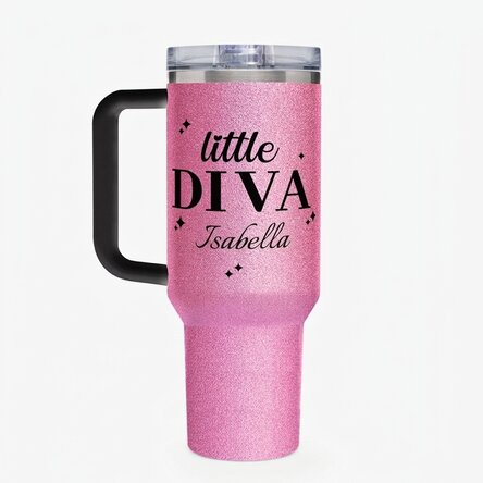 Termoska s uchem a brčkem, s osobním vzkazem – little diva