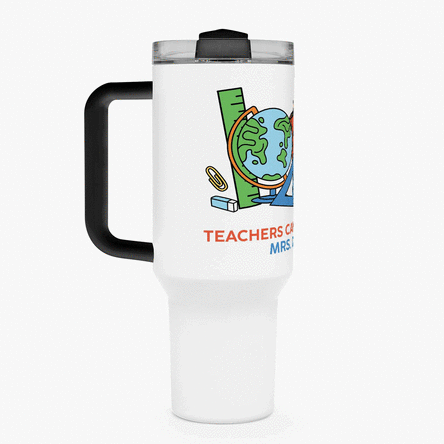 Thermos mug with handle and straw, personalised with message - Teachers