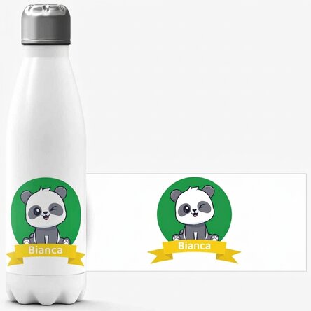 Termoska s bílou základnou s vlastním jménem – Cute Panda