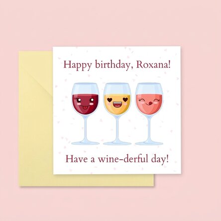 Čtvercová karta s vlastním textem – Wine-derful