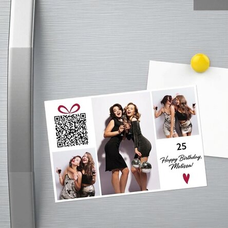 15x10 cm magnet customised with text, photos and QR code - Happy birthday!