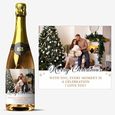 Šumivé víno s vlastním textem a fotografií – Merry Christmas