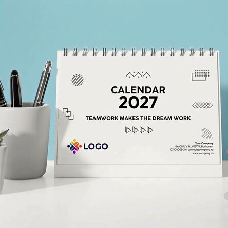 Personalised desk calendar with logo and text