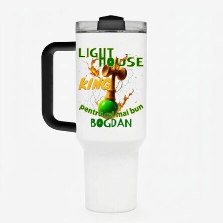 Termoska s uchem a brčkem, s osobním jménem – Lighthouse King