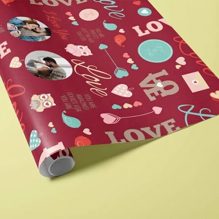 Personalizovaný balicí papír na dárky se dvěma fotografiemi – vzor „Love“