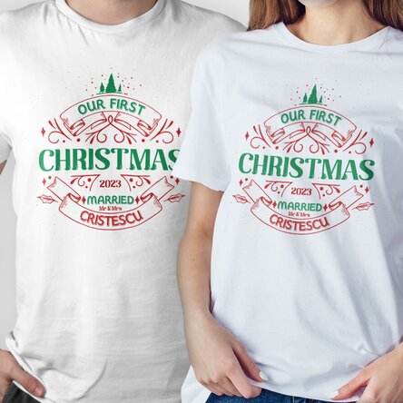 Custom cotton T-shirt with text - Our first Christmas