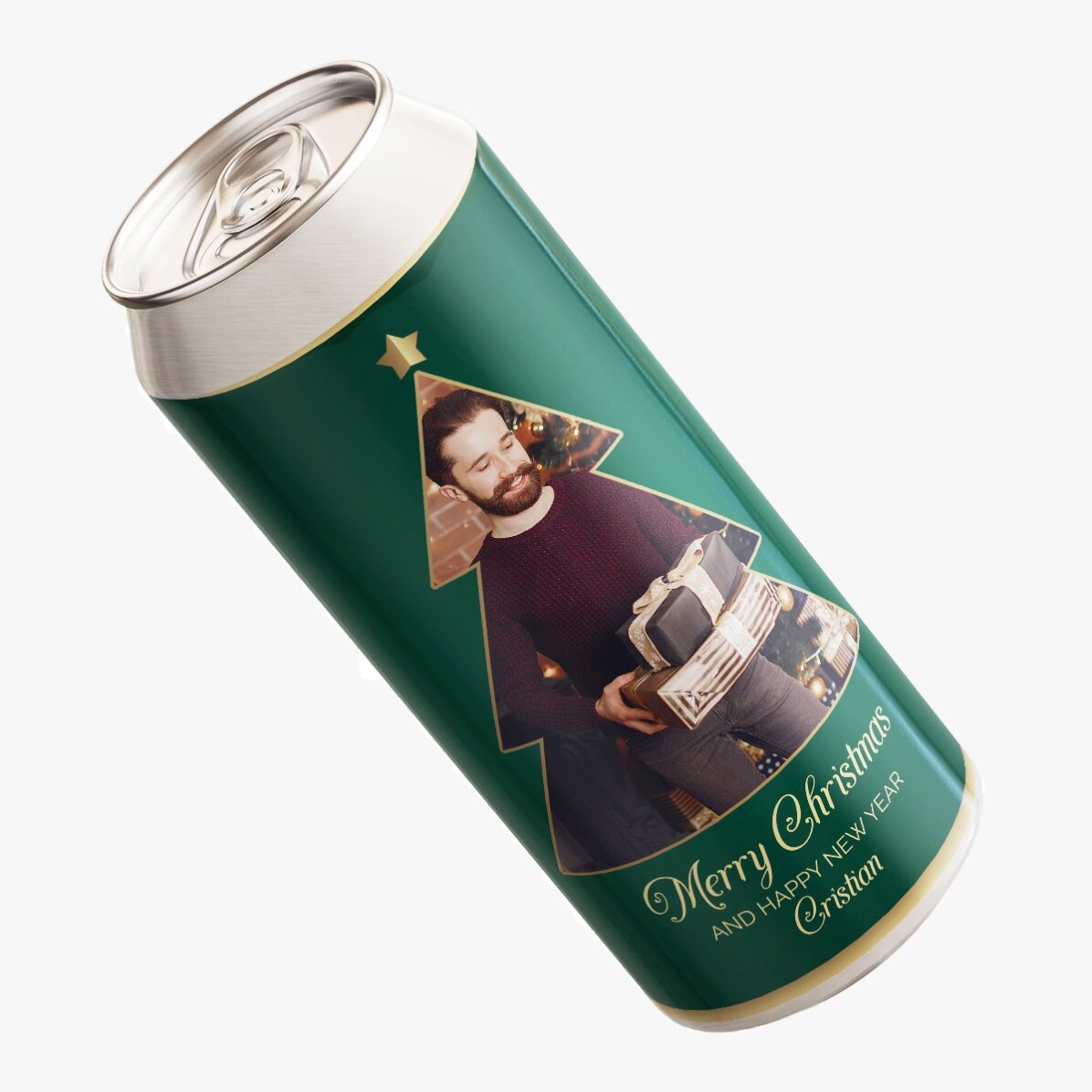 Personalised beer can with photo and text - Christmas Tree