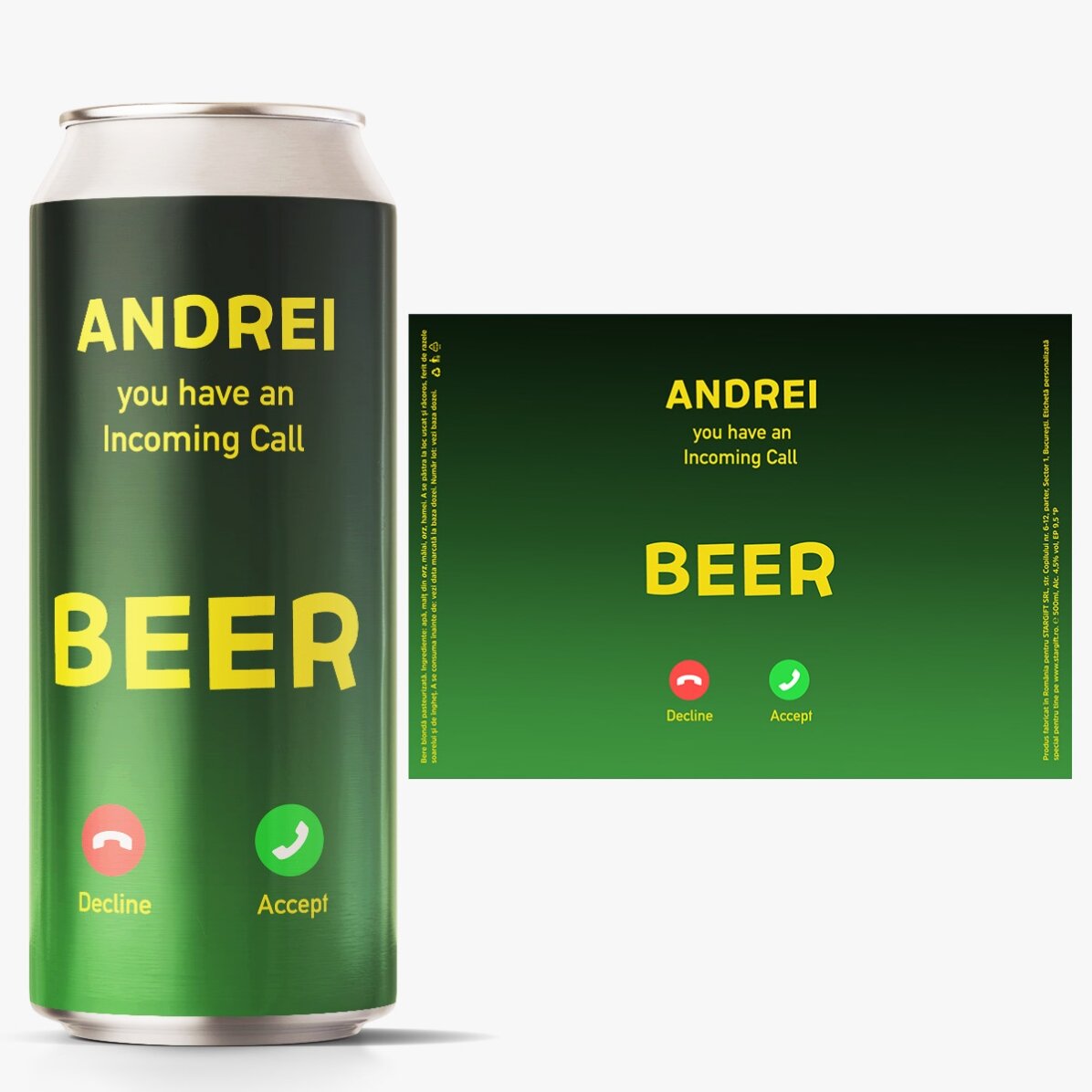 Pivo v plechovce s vlastním textem – Příchozí hovor