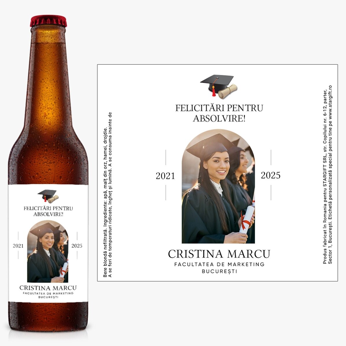 Pivo s vlastním vzkazem a fotografií – Promoce