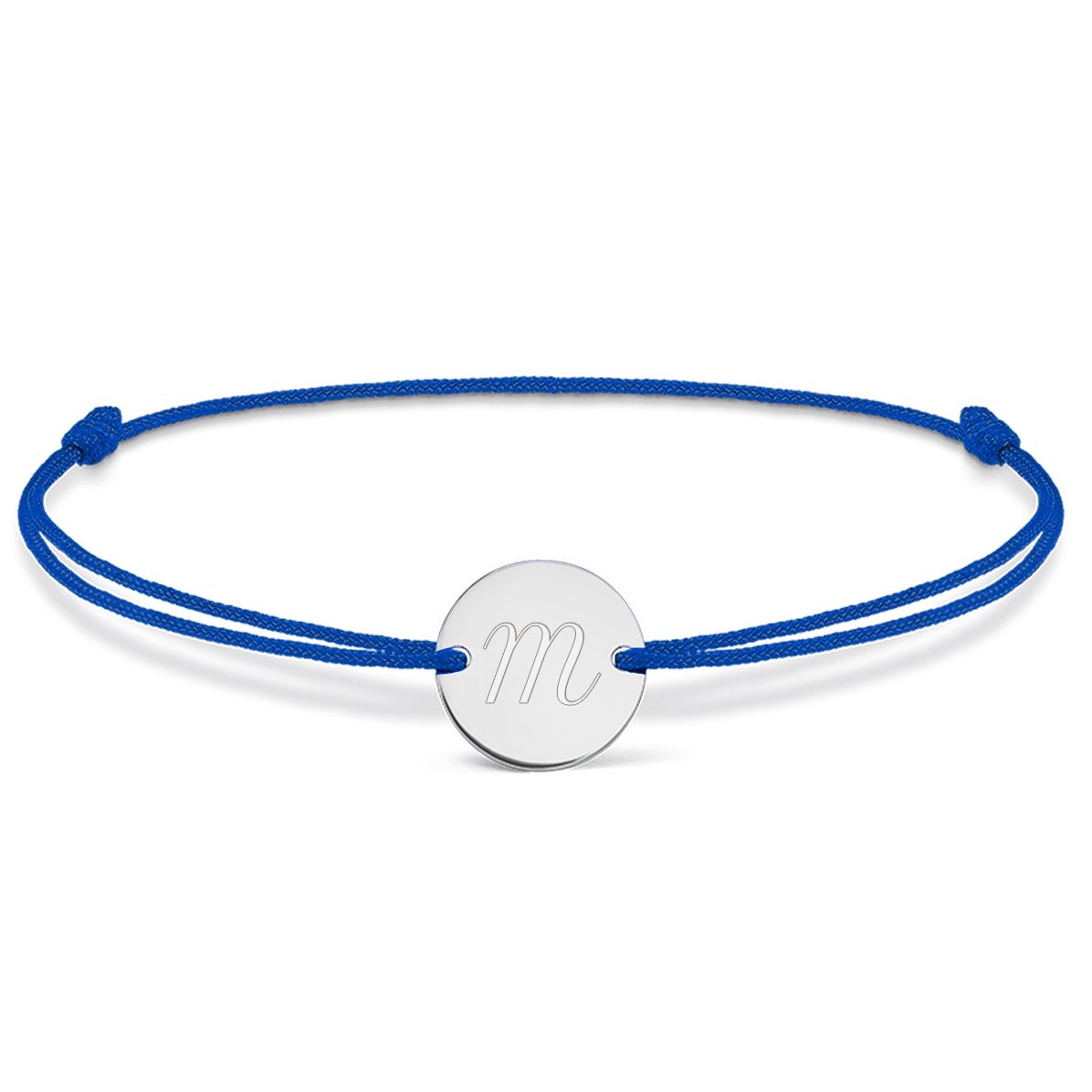 Personalizovaný náramek se šňůrkou – mince 14 mm – stříbro 925 – model s iniciálou