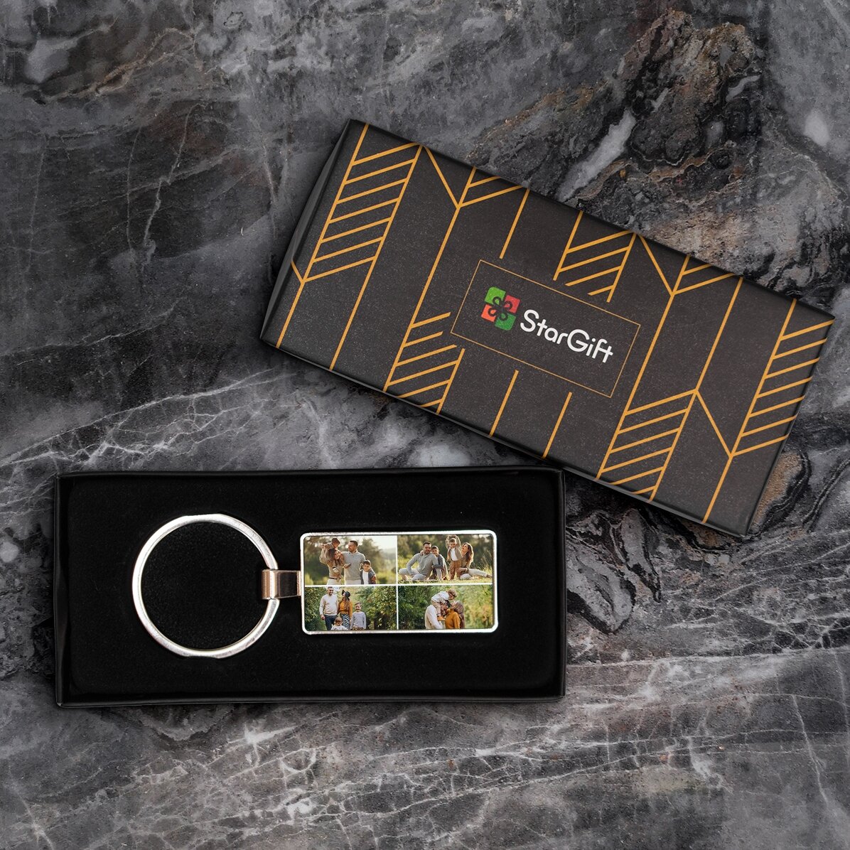 Personalizovaný přívěsek na klíče se 4 fotografiemi a textem