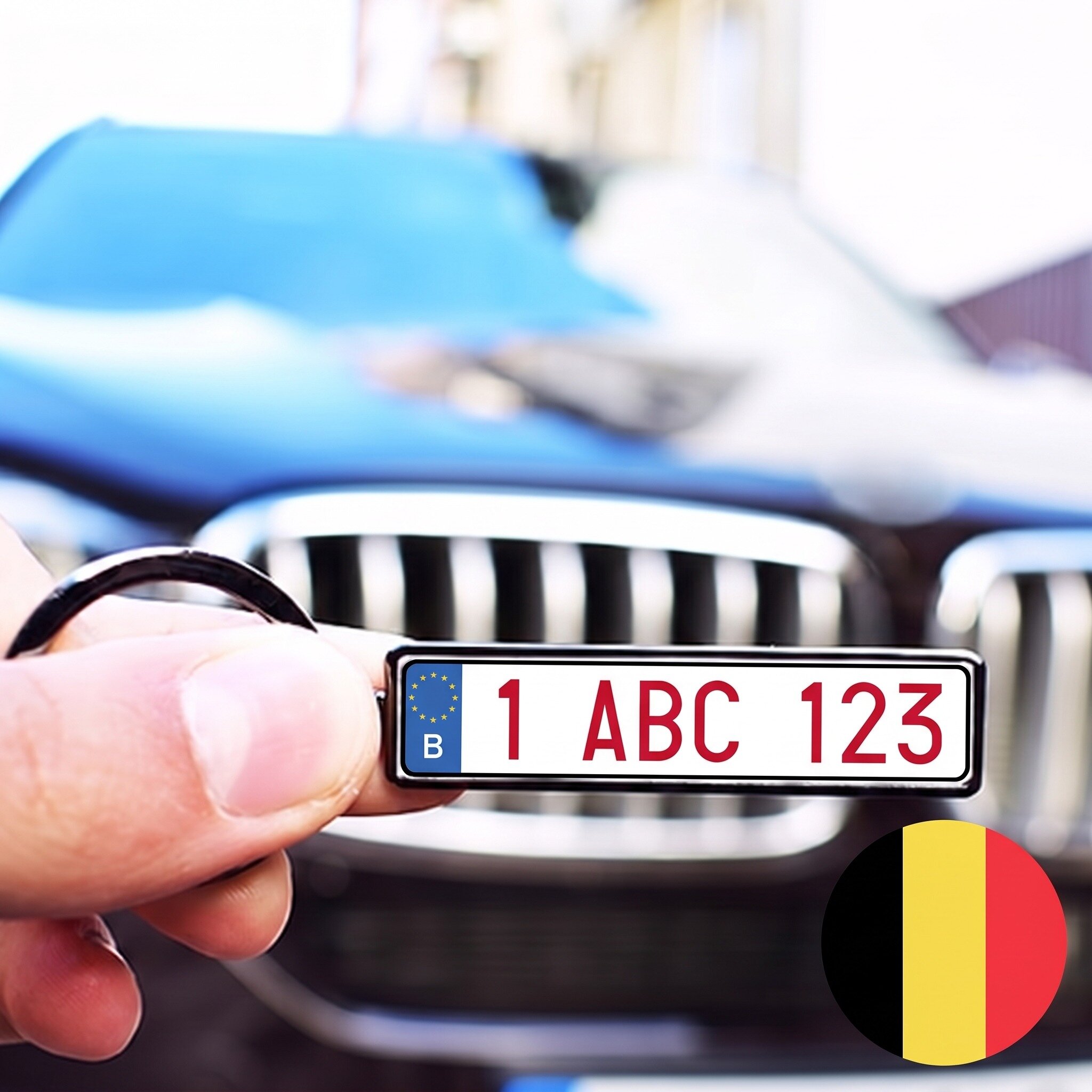 Personalizovaný přívěsek na klíče s belgickou poznávací značkou