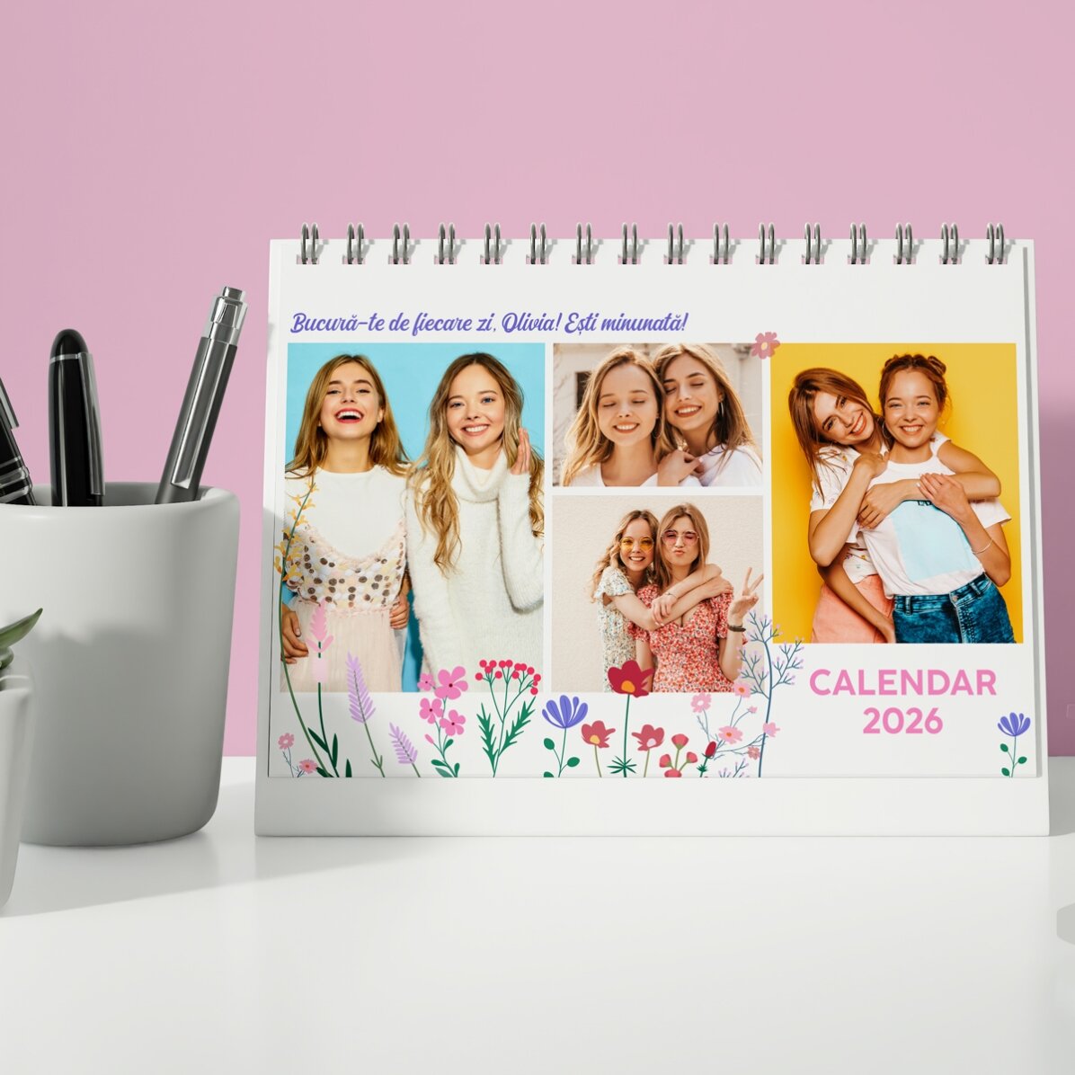 Personalizovaný stolní kalendář s fotografiemi a textem – Floral