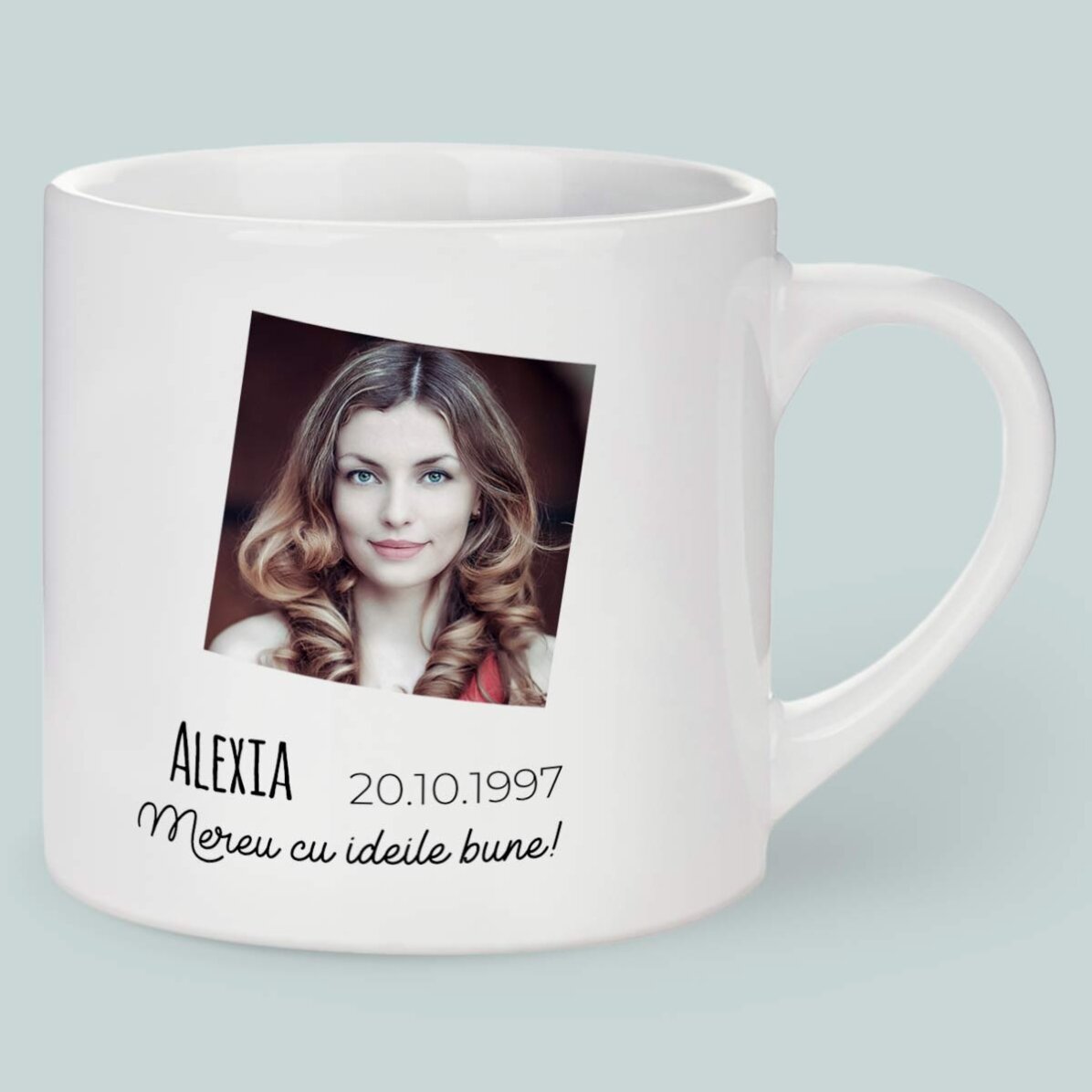 Personalizovaná šálek na espresso s fotografií a textem – znamení Vah