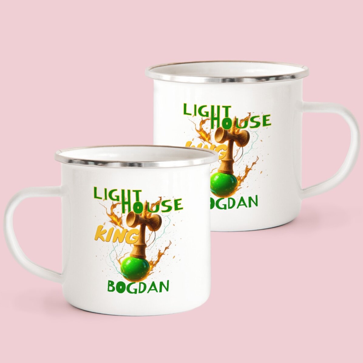 Smaltovaný kovový hrnek s jménem pro děti – Lighthouse King