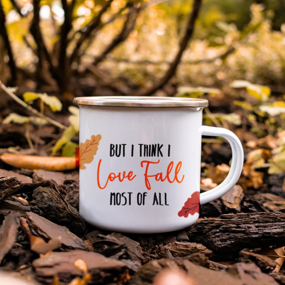 Emalovaná kovová konvice s nápisem – I love fall