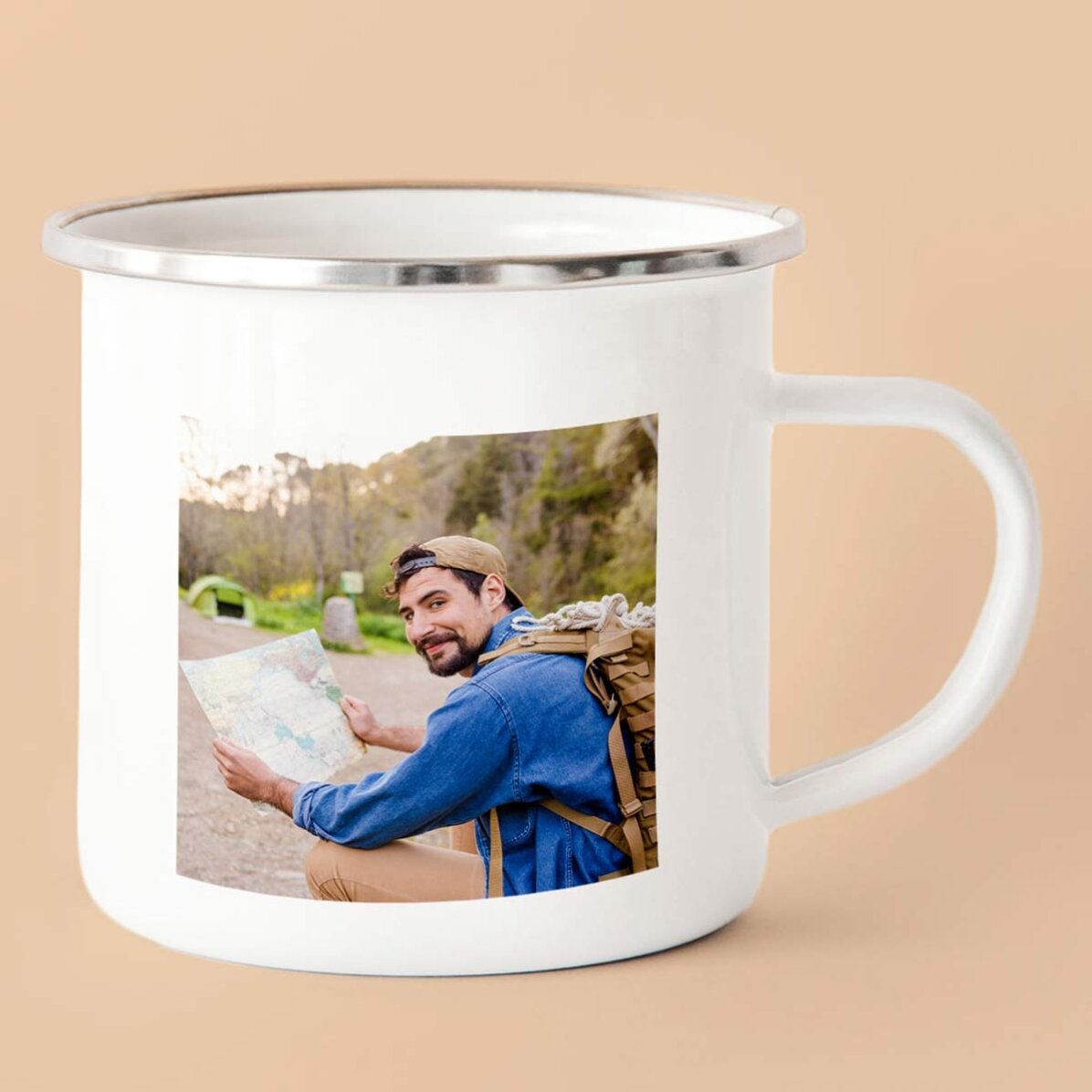 Kovový smaltovaný hrnek s osobním potiskem dvou fotografií