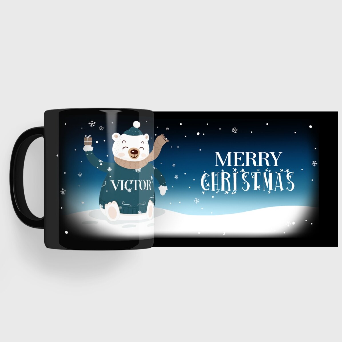 Černý hrnek s tvým jménem a textem – Happy Bear