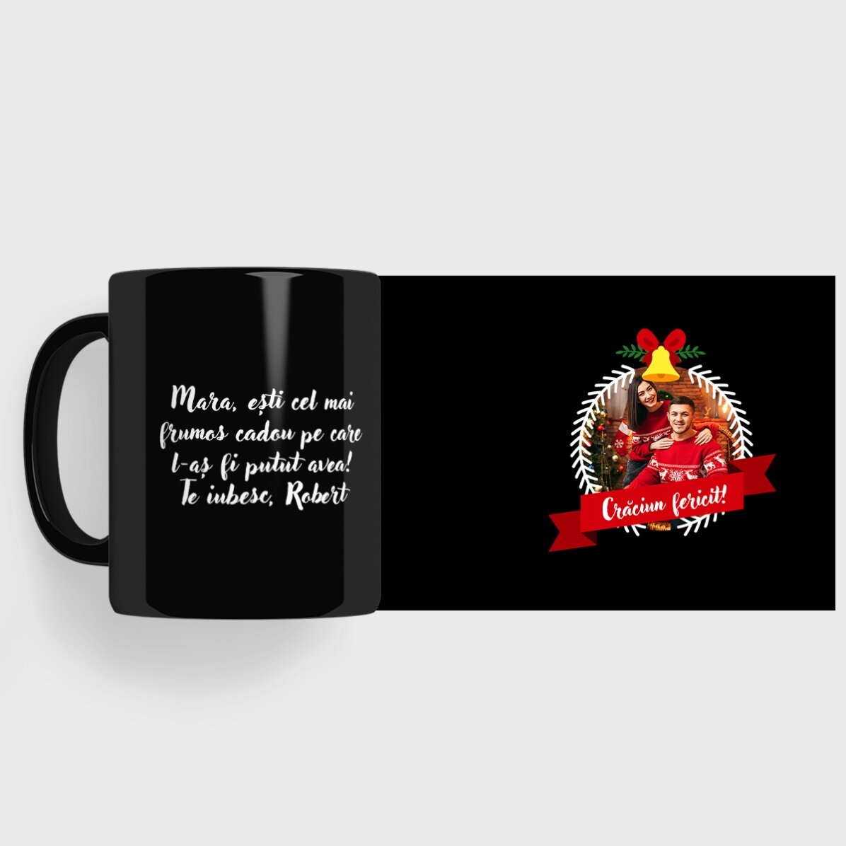 Černý hrnek s vlastní fotografií a textem – Merry Christmas