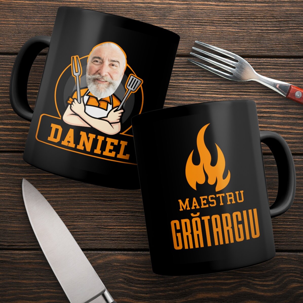 Černý hrnek s vlastním textem pro milovníky grilování