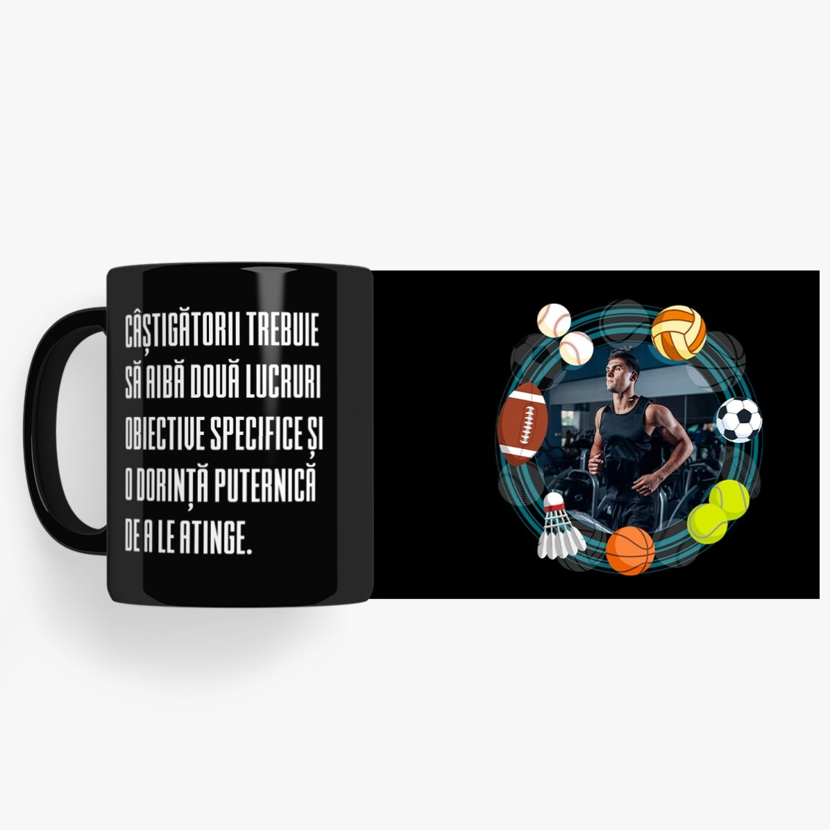 Černý hrnek s vlastním textem pro sportovce