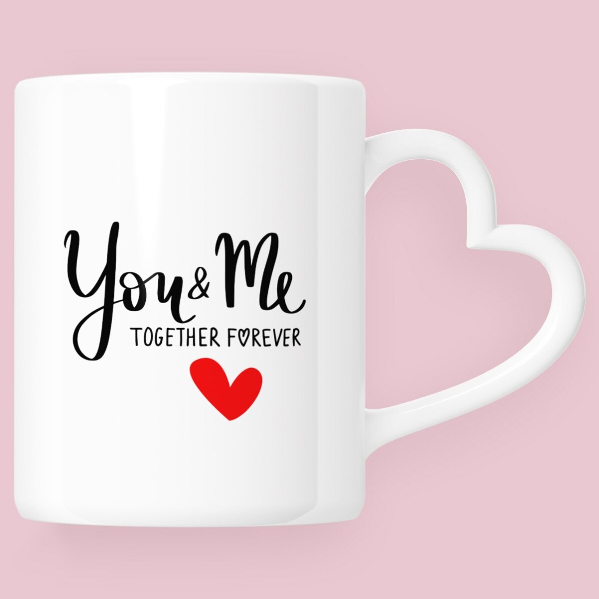 Personalizovaný hrnek s fotografií a textem – You&Me – model s uchem ve tvaru srdce