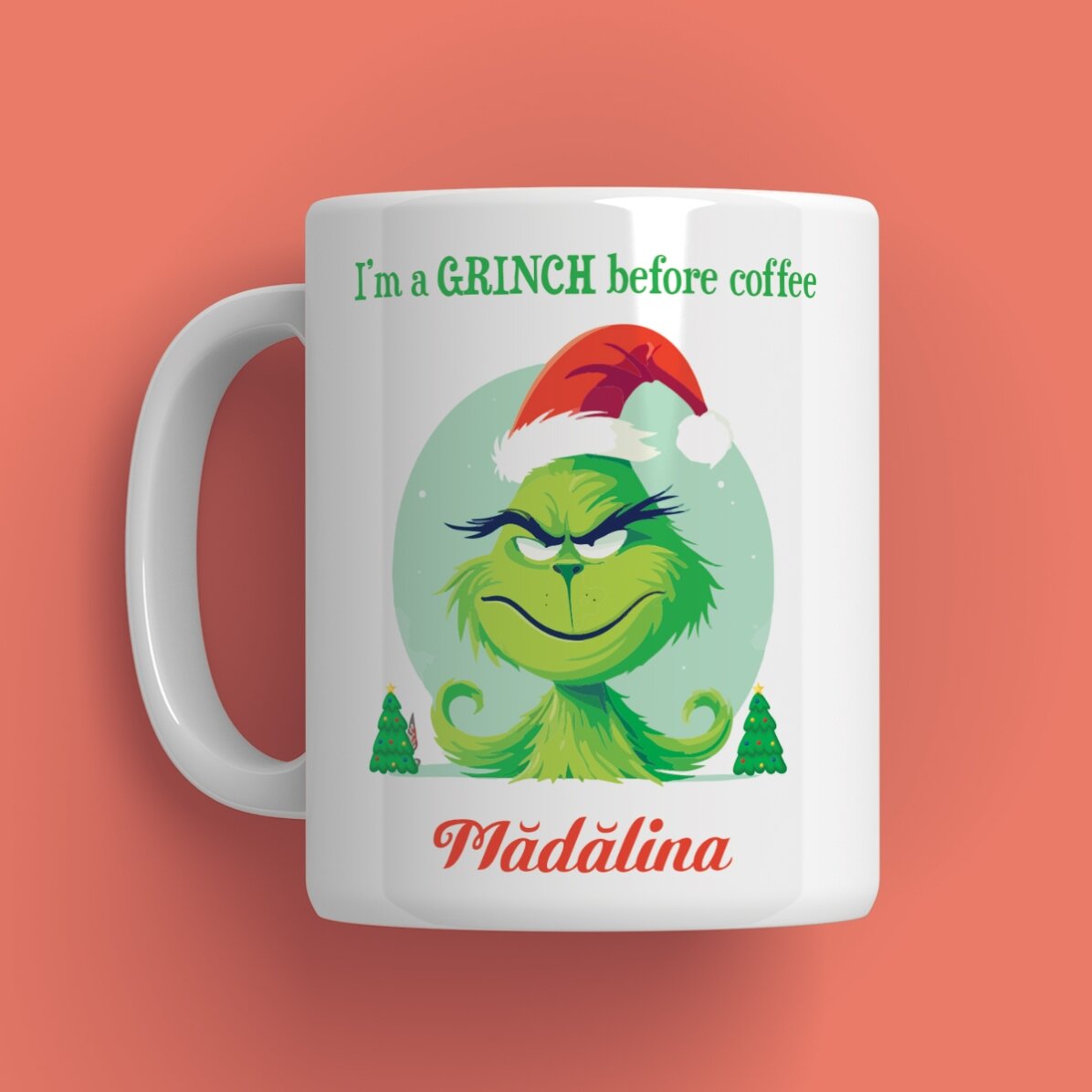 Personalizovaný hrnek s nápisem – Grinch before coffee