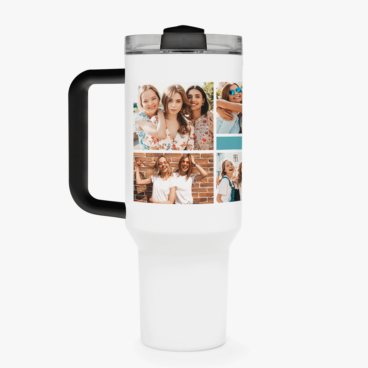 Termoska s uchem a brčkem, personalizovaná koláží fotografií a vzkazem
