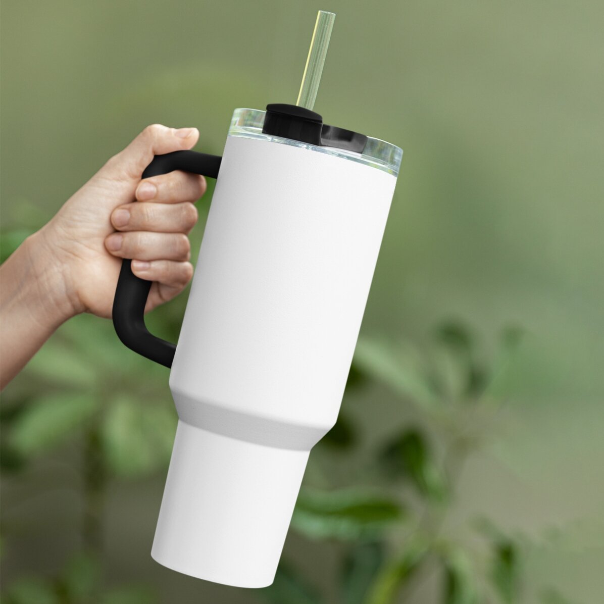 Thermos mug with handle and straw, personalised with name - Basketball
