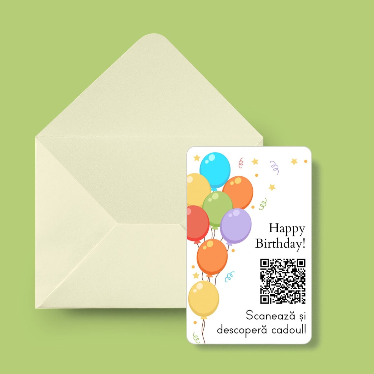Personalised double-sided aluminium card with message, QR code and photo - Happy Birthday!