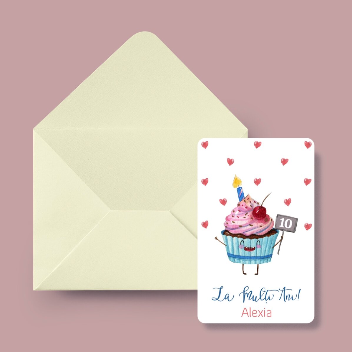 Personalizovaná hliníková karta s potiskem na obou stranách, s vzkazem a fotografií – Cupcake